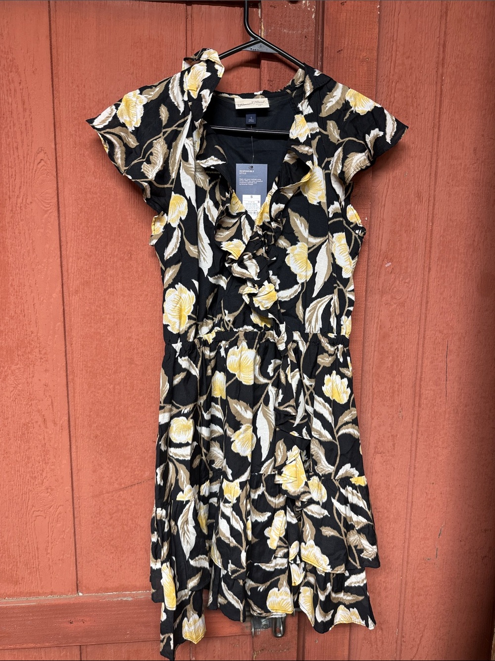 Universal Thread Black Mini Dress with Yellow Floral Print